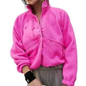 Free People Hot Pink Hit The Slopes Jacket Fuzzy Fleece Teddy Pocket XS